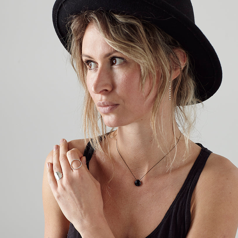 Black Spinel Floating Rock Crystal Necklace by Spike Rocks Jewellery for women who rock