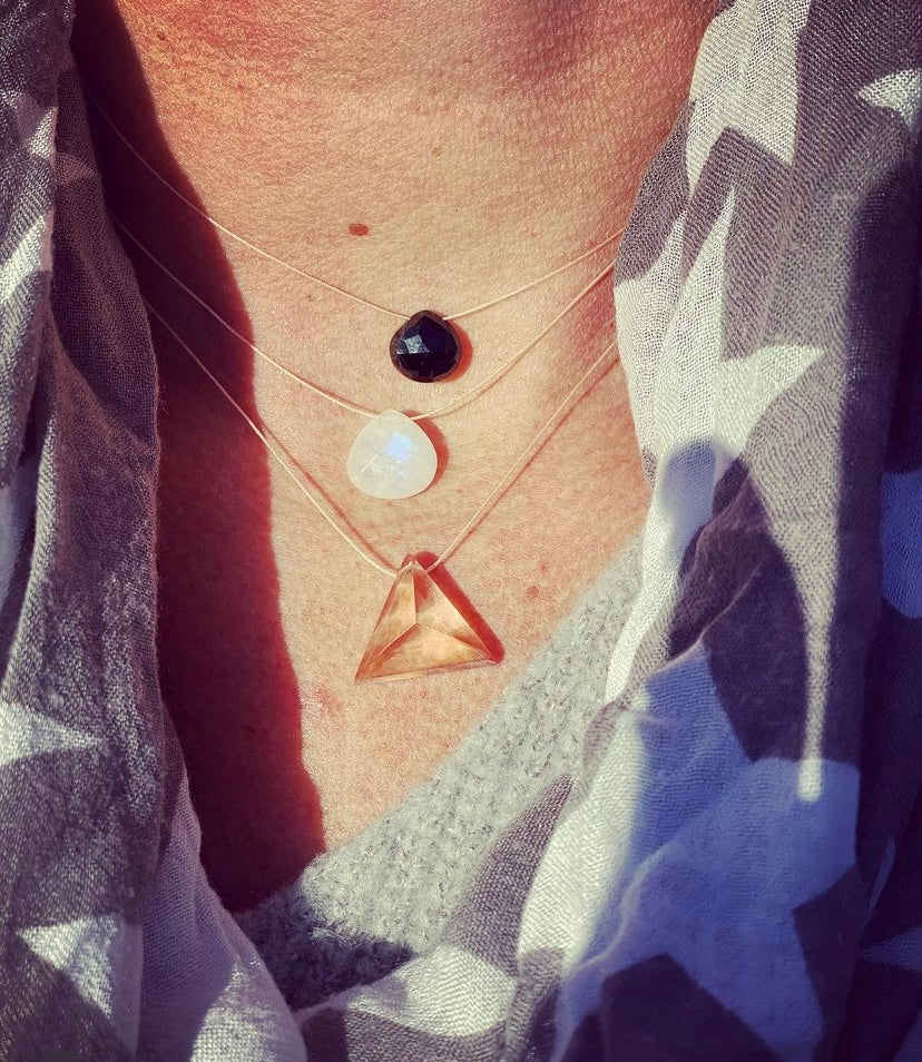 Black Spinel Floating Rock Crystal Necklace by Spike Rocks Jewellery for women who rock