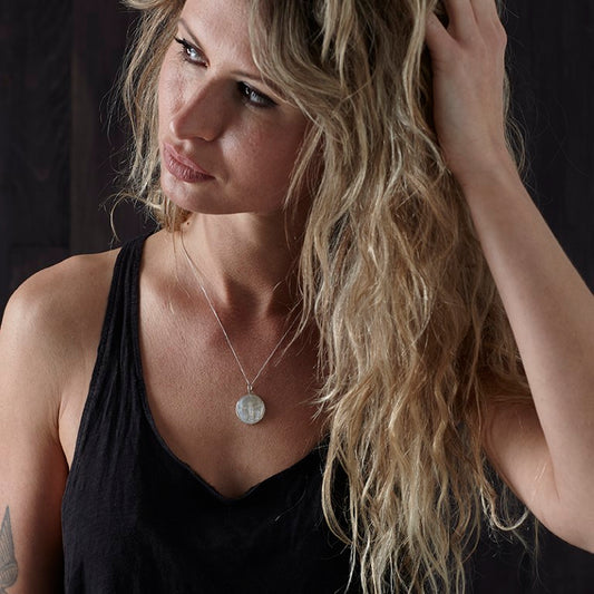 Moon Mother of Pearl Silver Necklace by Spike Rocks, jewellery for women who rock